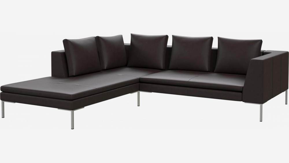 2-Sitzer-Sofa mit Chaiselongue links aus Savoy-Leder - Kaffeebraun