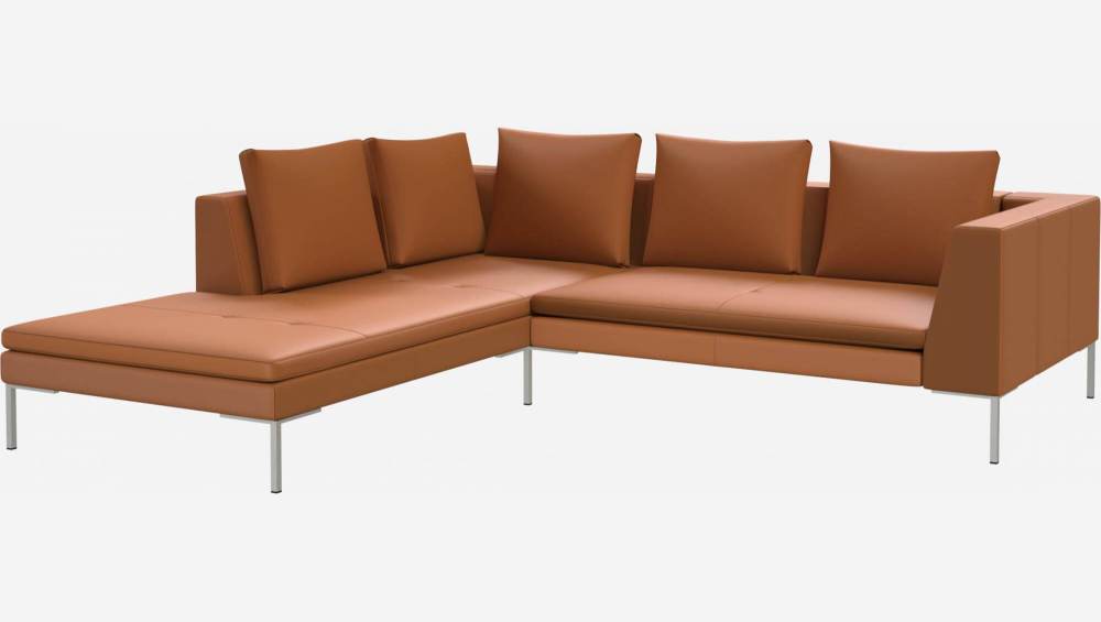 2-Sitzer-Sofa mit Chaiselongue links aus Savoy-Leder - Cognacbraun