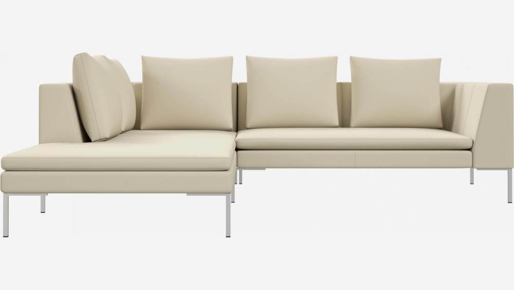 2-Sitzer-Sofa mit Chaiselongue links aus Savoy-Leder - Alabasterweiß