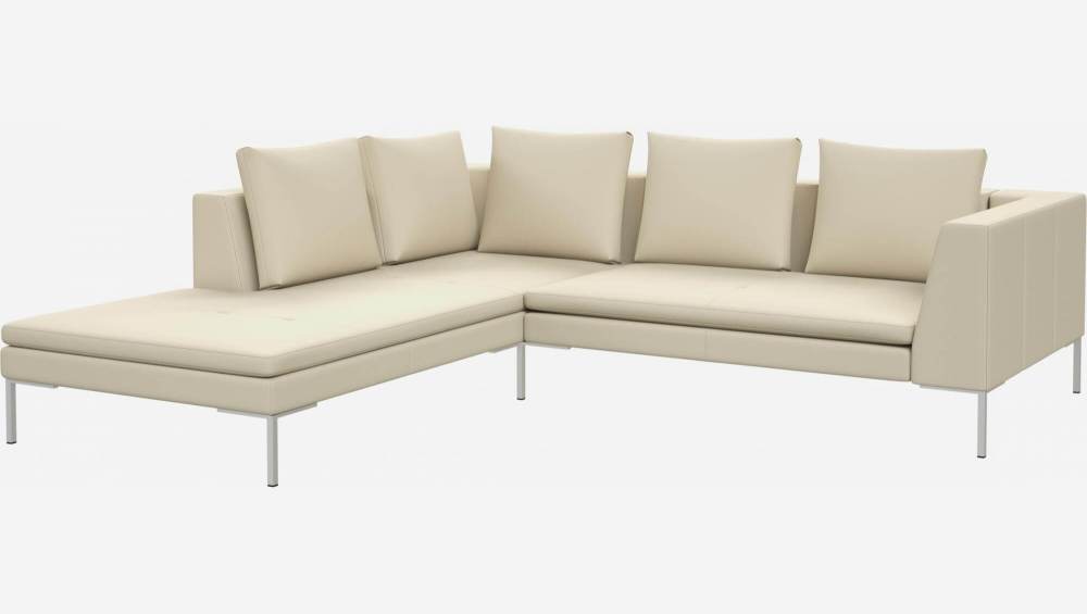 2-Sitzer-Sofa mit Chaiselongue links aus Savoy-Leder - Alabasterweiß