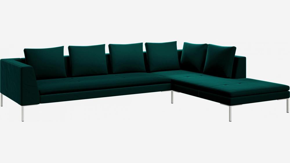 3-Sitzer-Sofa mit Chaiselongue rechts aus Samt - Smaragdgrün