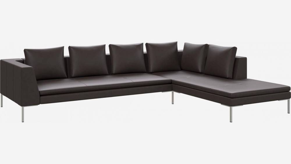 3-Sitzer-Sofa mit Chaiselongue rechts aus Savoy-Leder - Kaffeebraun