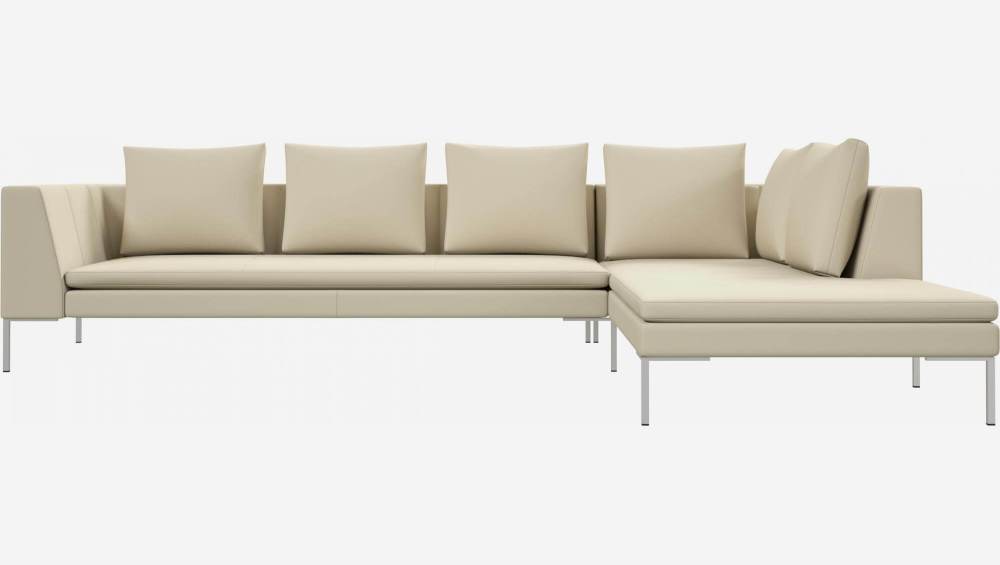 3-Sitzer-Sofa mit Chaiselongue rechts aus Savoy-Leder - Alabasterweiß
