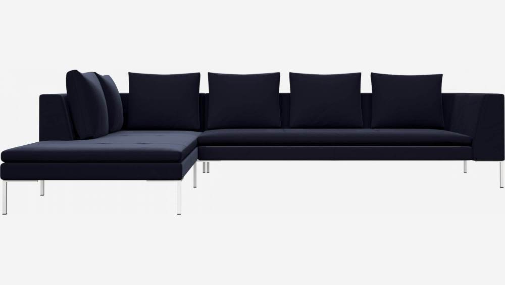 3-Sitzer-Sofa mit Chaiselongue links aus Samt - Tintenblau