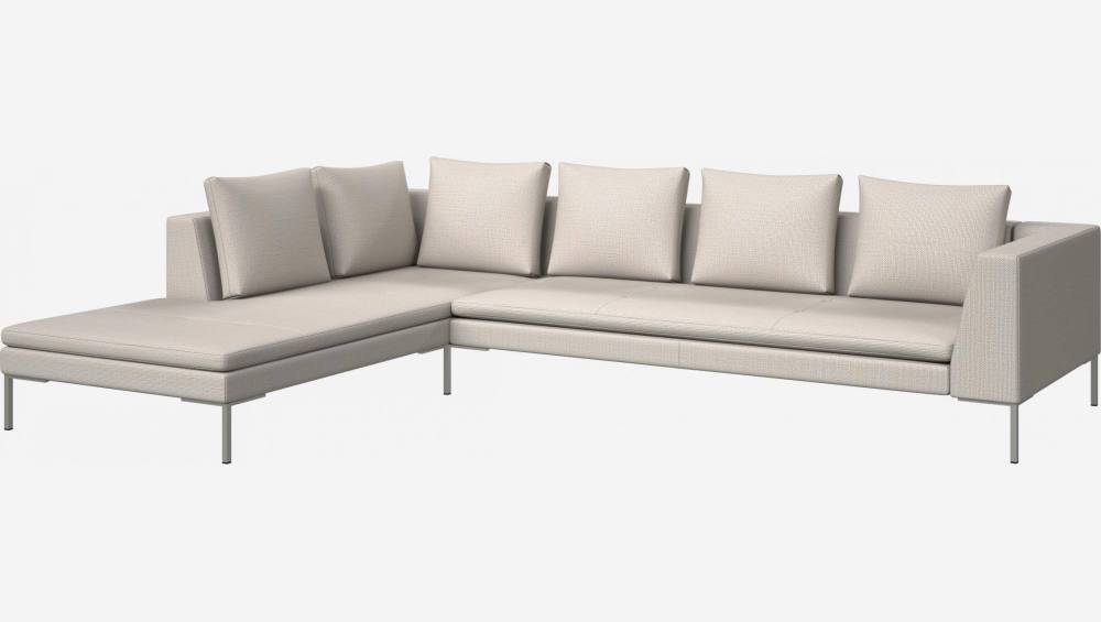 3-Sitzer-Sofa mit Chaiselongue links aus Fasoli-Stoff - Weiß