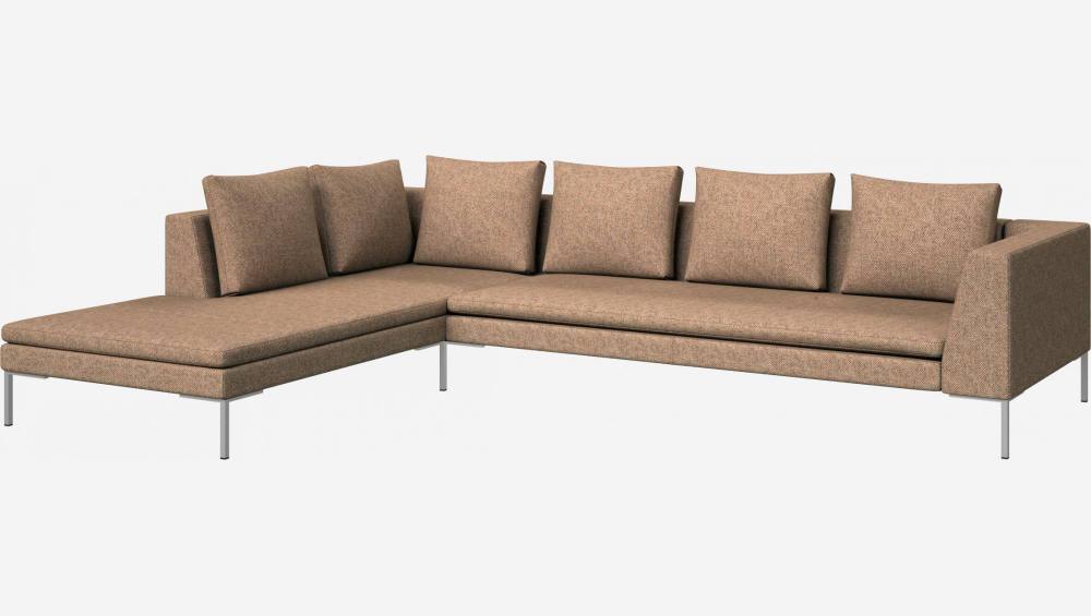 3-Sitzer-Sofa mit Chaiselongue links aus Bellagio-Stoff - Morgenrot