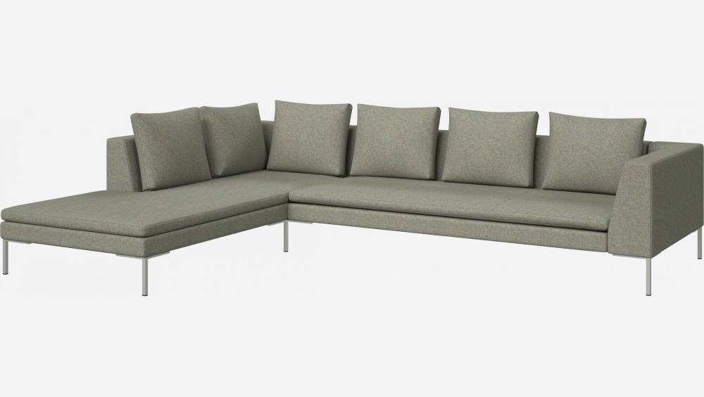 3-Sitzer-Sofa mit Chaiselongue links aus Bellagio-Stoff - Lagunengrün