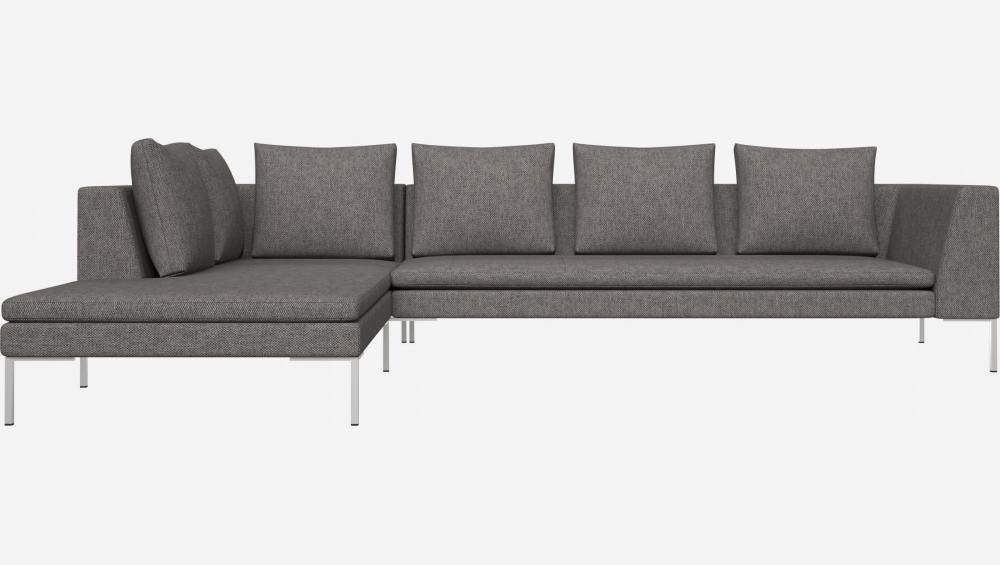 3-Sitzer-Sofa mit Chaiselongue links aus Bellagio-Stoff - Nachtgrau