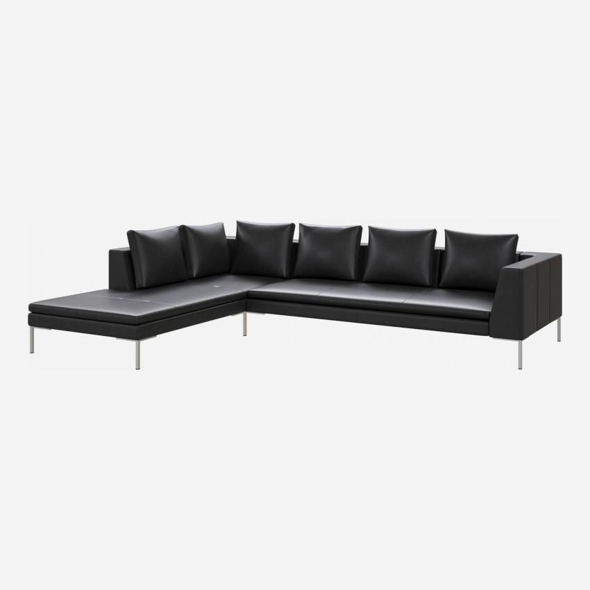 3-Sitzer-Sofa mit Chaiselongue links aus Savoy-Leder - Obsidianschwarz