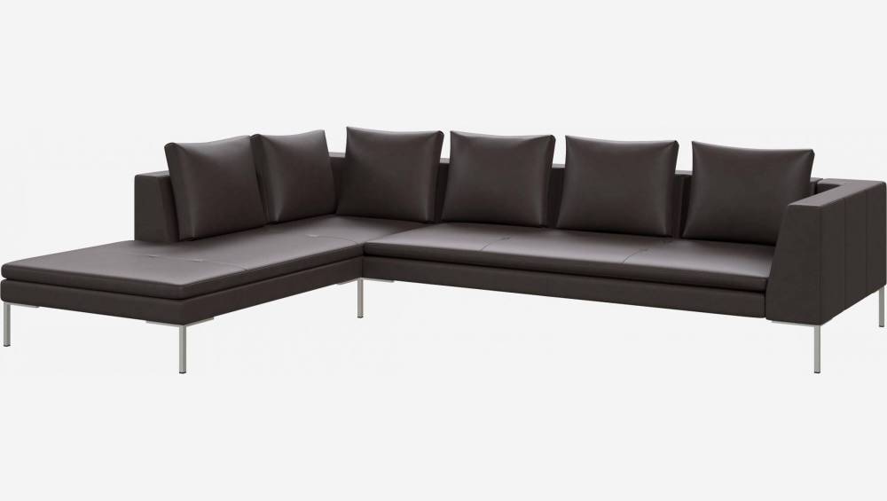 3-Sitzer-Sofa mit Chaiselongue links aus Savoy-Leder - Kaffeebraun