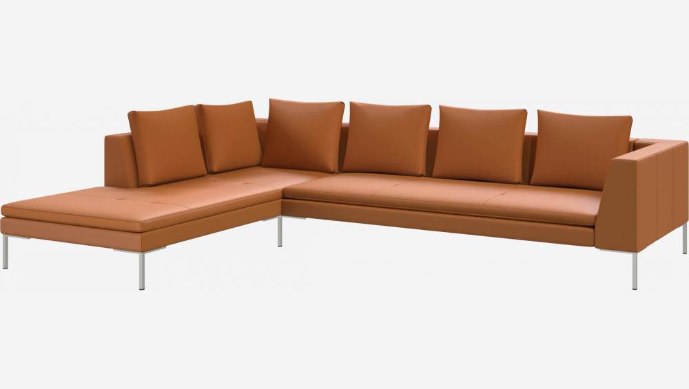 3-Sitzer-Sofa mit Chaiselongue links aus Savoy-Leder - Cognacbraun