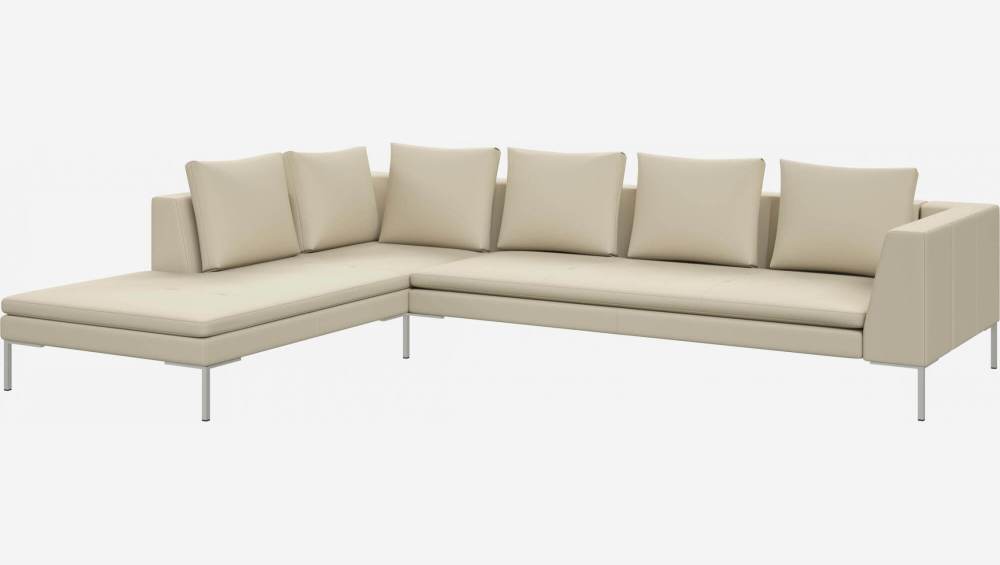 3-Sitzer-Sofa mit Chaiselongue links aus Savoy-Leder - Alabasterweiß
