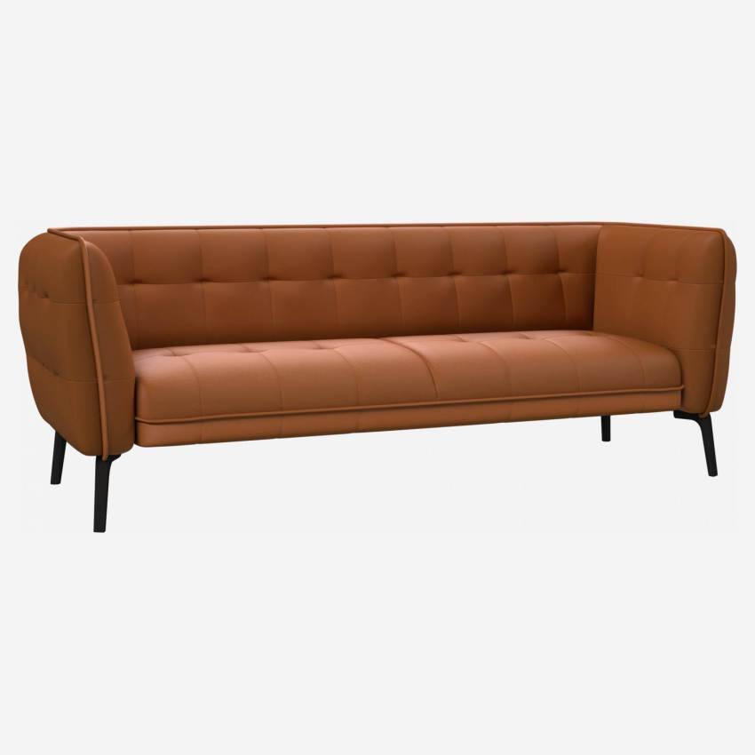 3-Sitzer-Sofa aus Savoy-Leder - Cognacbraun - Dunkle Füße