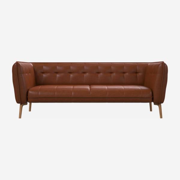 3-Sitzer-Sofa aus Vintage-Leder - Cognacbraun - Eichenfüße