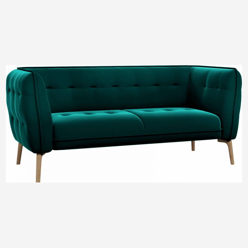 2-Sitzer-Sofa aus Samt - Smaragdgrün - Eichenfüße
