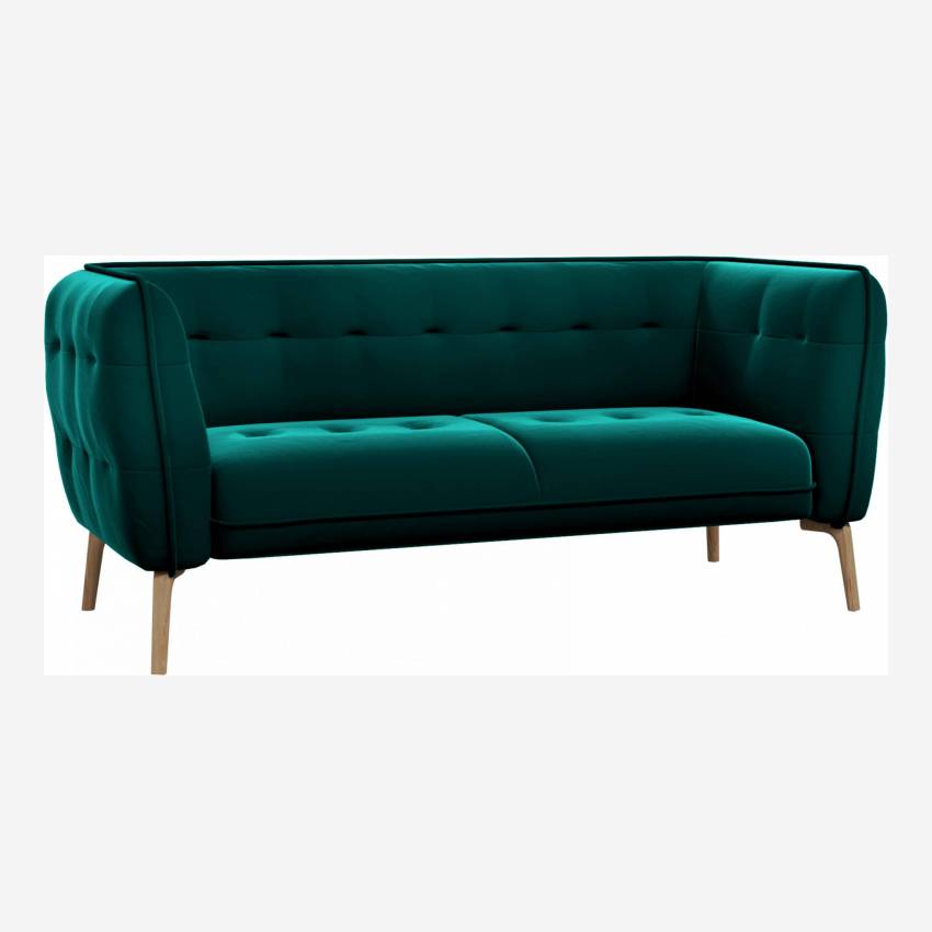 2-Sitzer-Sofa aus Samt - Smaragdgrün - Eichenfüße