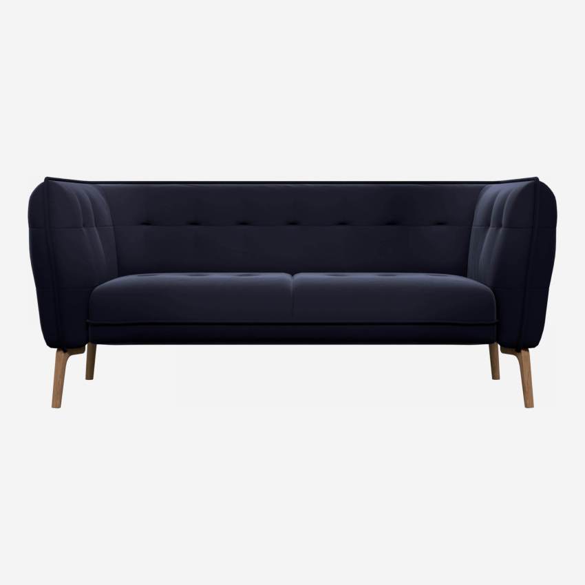 2-Sitzer-Sofa aus Samt - Tintenblau - Eichenfüße