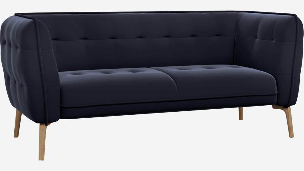 2-Sitzer-Sofa aus Samt - Tintenblau - Eichenfüße