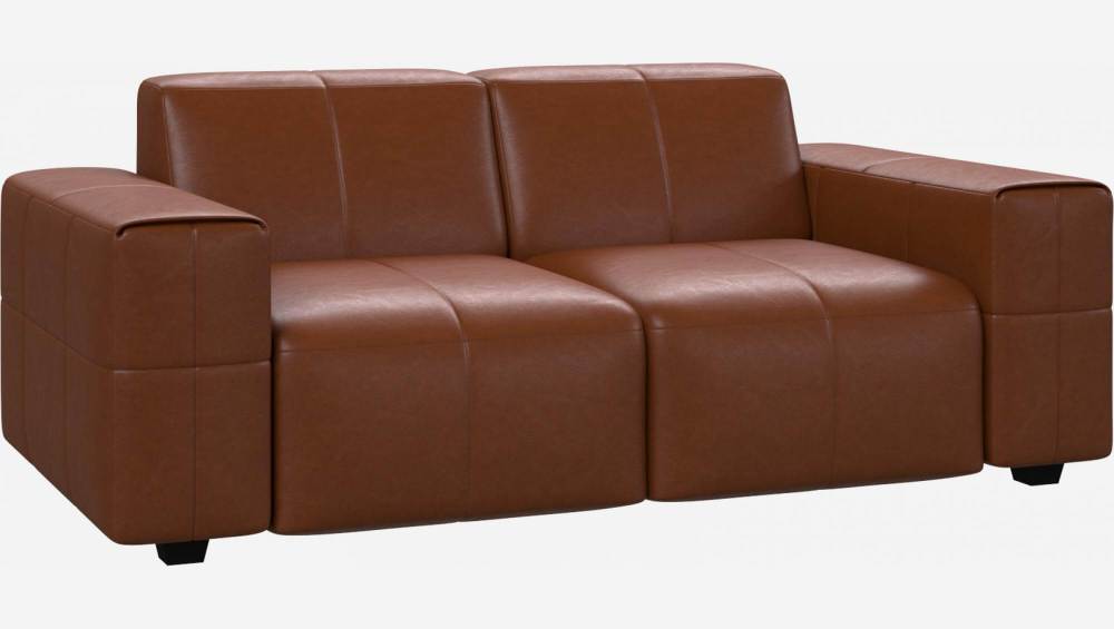 2-Sitzer Sofa aus Vintage-Anilinleder - Cognacbraun