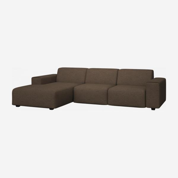 3-Sitzer Sofa mit Chaiselongue links aus Stoff, graubraun und orange meliert