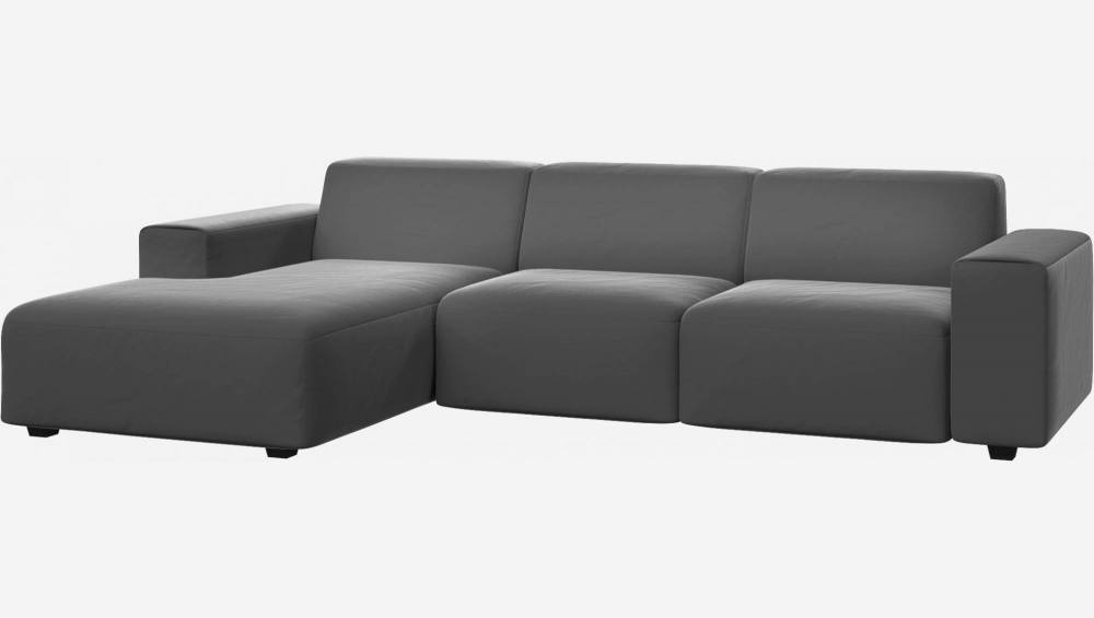 3-Sitzer Sofa mit Chaiselongue links aus Samt - Schiefergrau