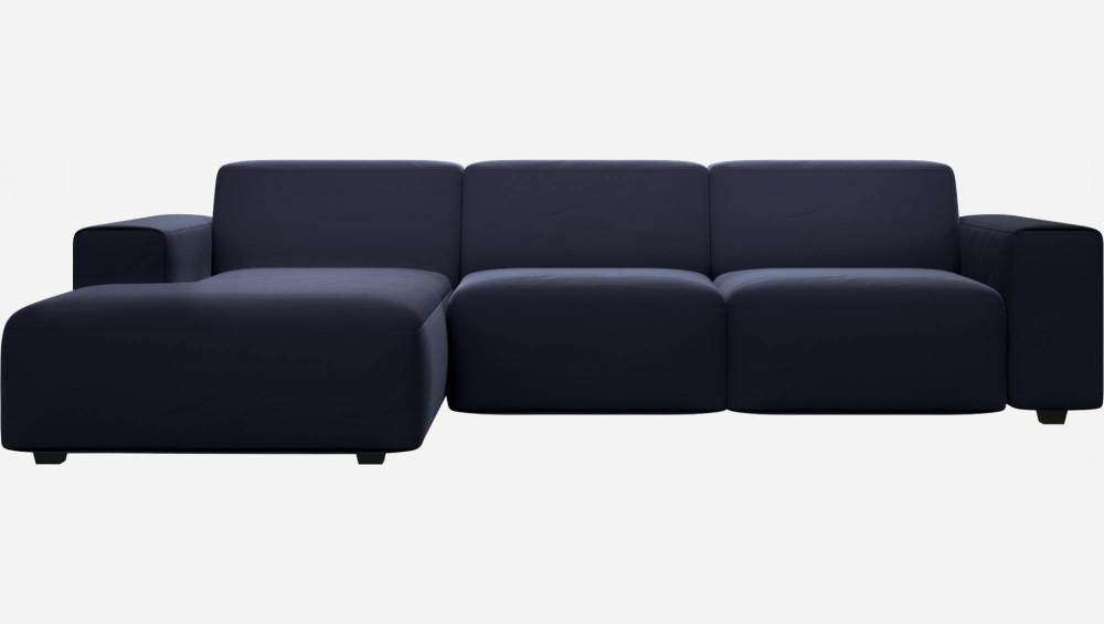 Canapé 3 places avec méridienne gauche en velours - Bleu encre