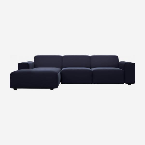 Sofá de 3 lugares com chaise longue esquerda em veludo - Azul-marinho