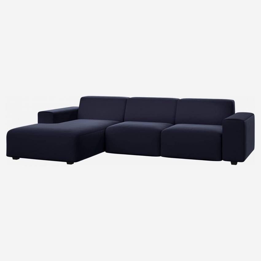 Sofá de 3 lugares com chaise longue esquerda em veludo - Azul-marinho