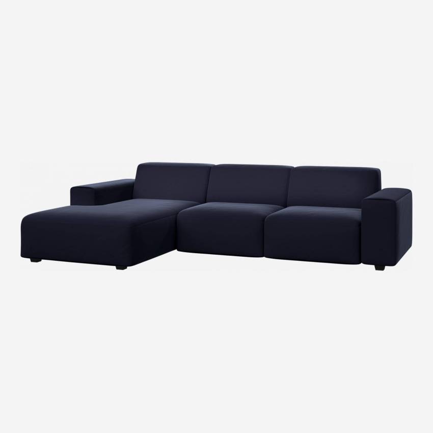 3-Sitzer Sofa mit Chaiselongue links aus Samt - Tintenblau