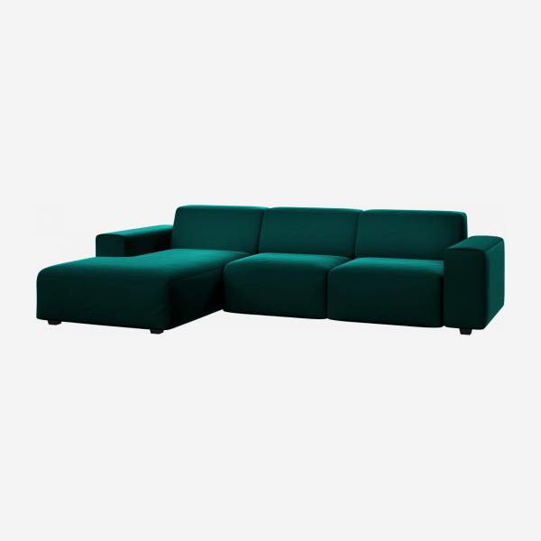 Sofá 3 plazas con chaise longue izquierda en terciopelo - Verde esmeralda
