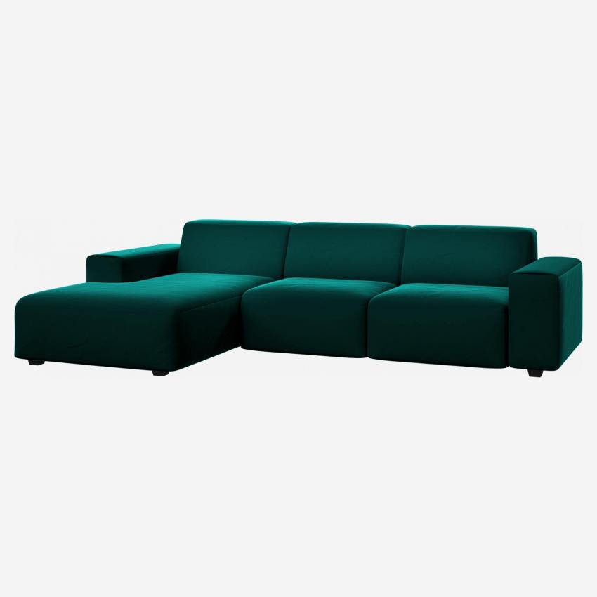 Sofá 3 plazas con chaise longue izquierda en terciopelo - Verde esmeralda