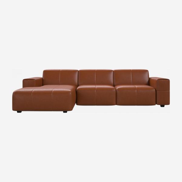 Sofá 3 plazas con chaise longue izquierda en piel Vintage Leather - Marrón coñac 