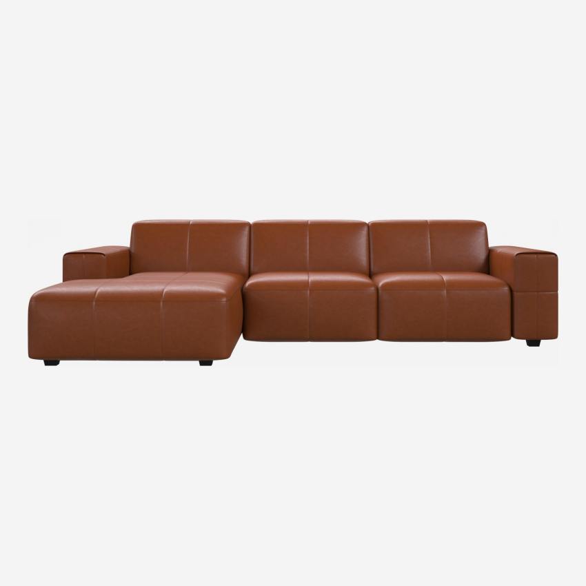 3-Sitzer Sofa mit Chaiselongue links aus Vintage-Anilinleder - Cognacbraun