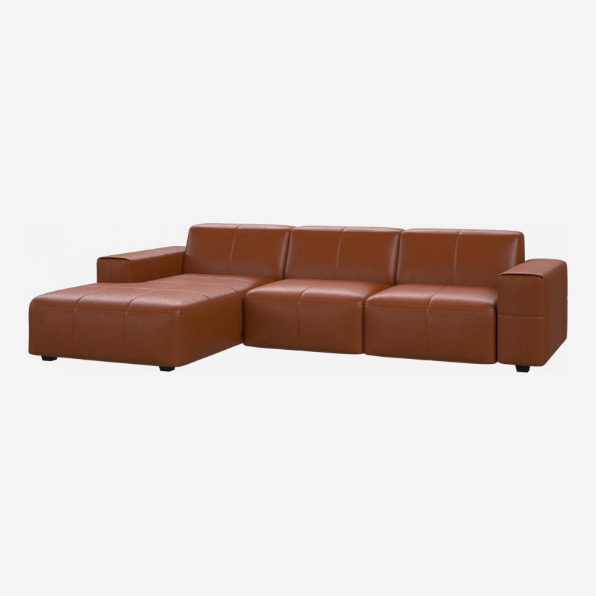 Canapé 3 places avec méridienne gauche en cuir Vintage Leather - Marron cognac