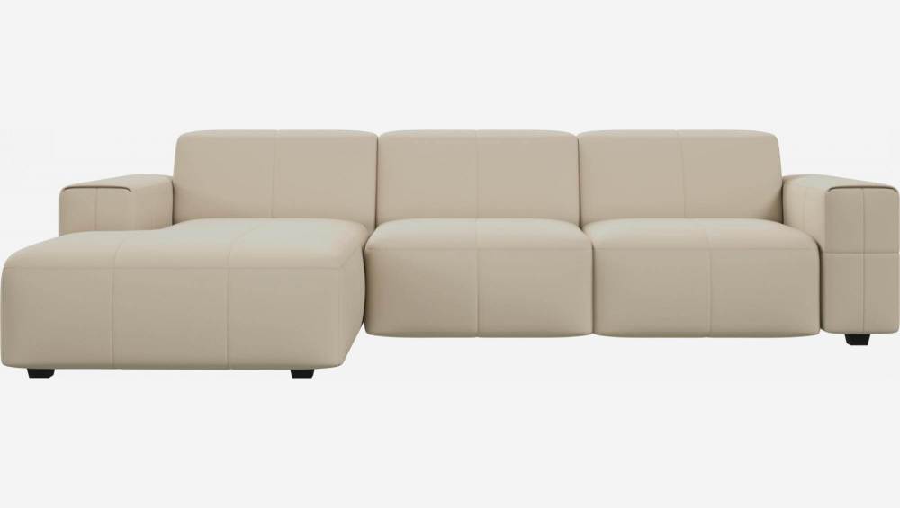 Canapé 3 places avec méridienne gauche en cuir Savoy - Blanc albâtre