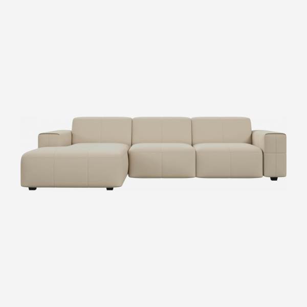 3-Sitzer Sofa mit Chaiselongue links aus Savoy-Leder - Alabasterweiß
