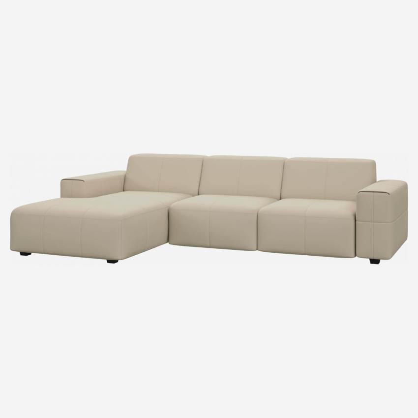 3-Sitzer Sofa mit Chaiselongue links aus Savoy-Leder - Alabasterweiß