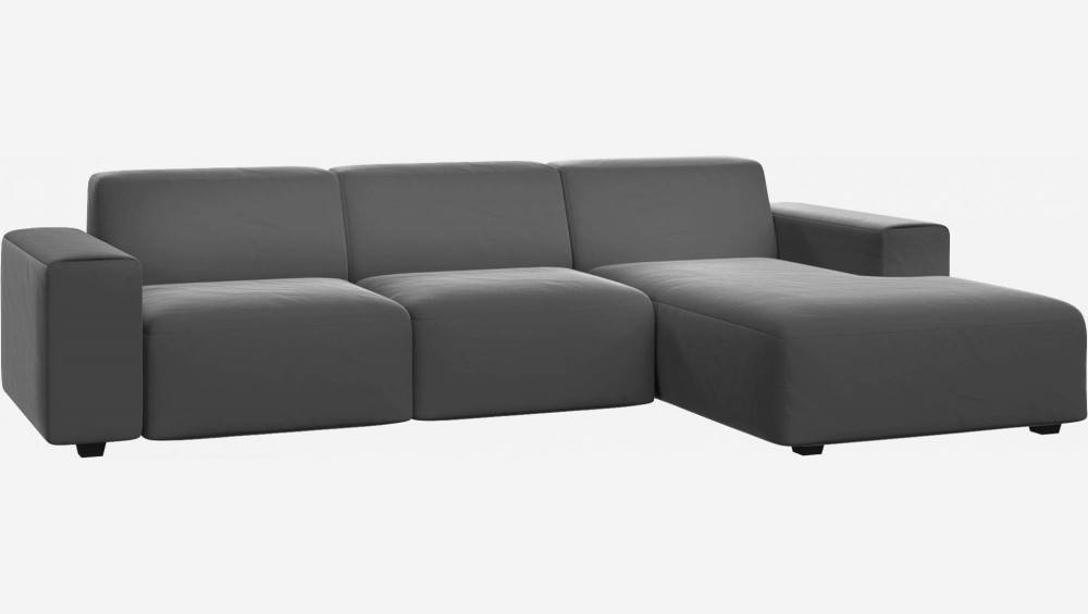 3-Sitzer Sofa mit Chaiselongue rechts aus Samt - Schiefergrau