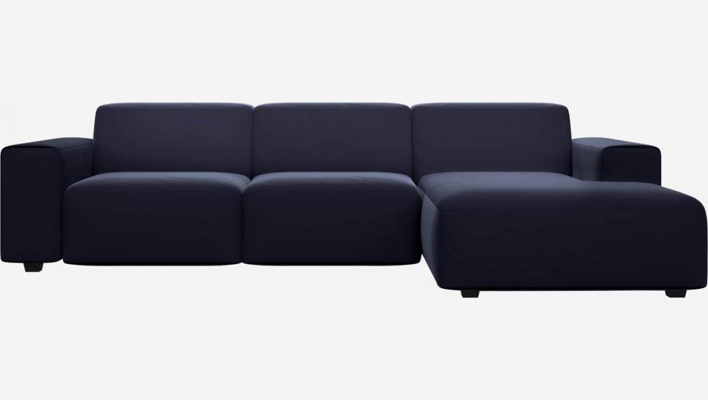 Sofá de 3 lugares com chaise longue direita em veludo - Azul-marinho