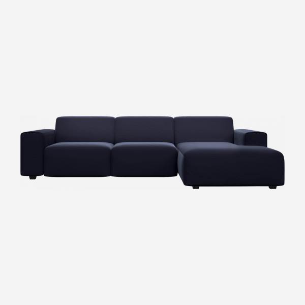 Sofá de 3 lugares com chaise longue direita em veludo - Azul-marinho