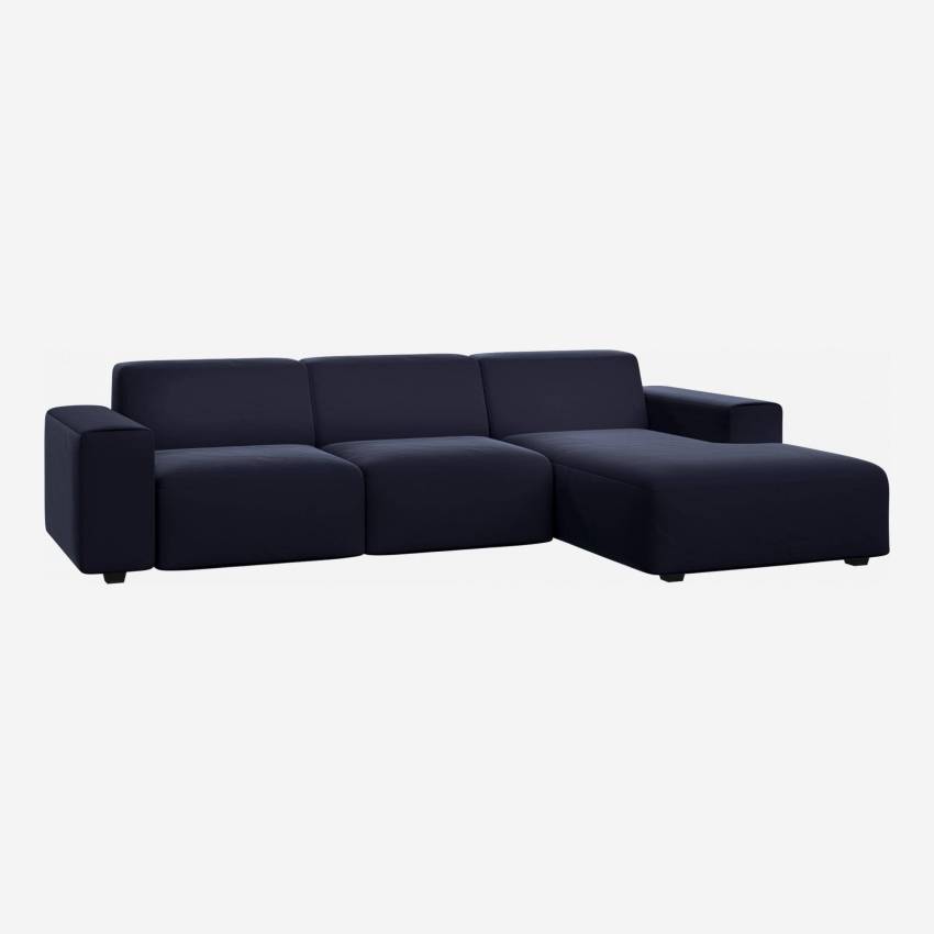 3-Sitzer Sofa mit Chaiselongue rechts aus Samt - Tintenblau