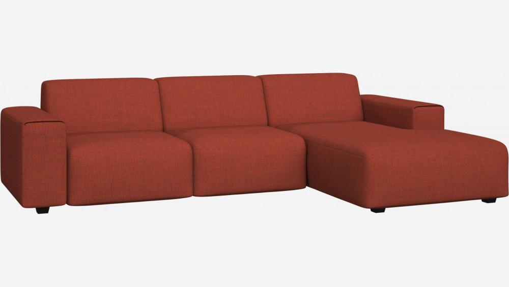 Canapé 3 places avec méridienne droite en tissu Fasoli - Rouge brique