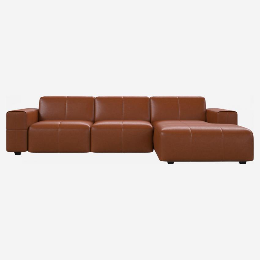 Sofá 3 plazas con chaise longue derecha en piel Vintage Leather - Marrón coñac 