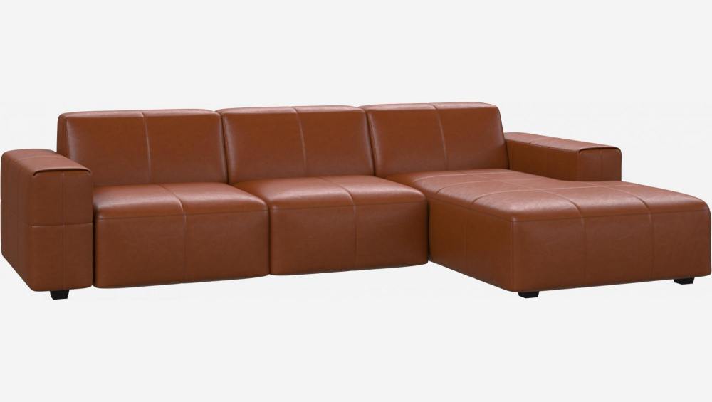 3-Sitzer Sofa mit Chaiselongue rechts aus Vintage-Anilinleder - Cognacbraun