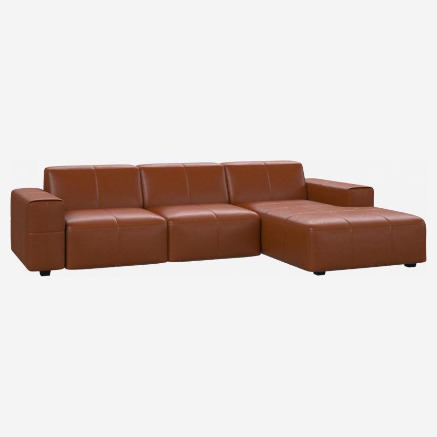 Canapé 3 places avec méridienne droite en cuir Vintage Leather - Marron cognac