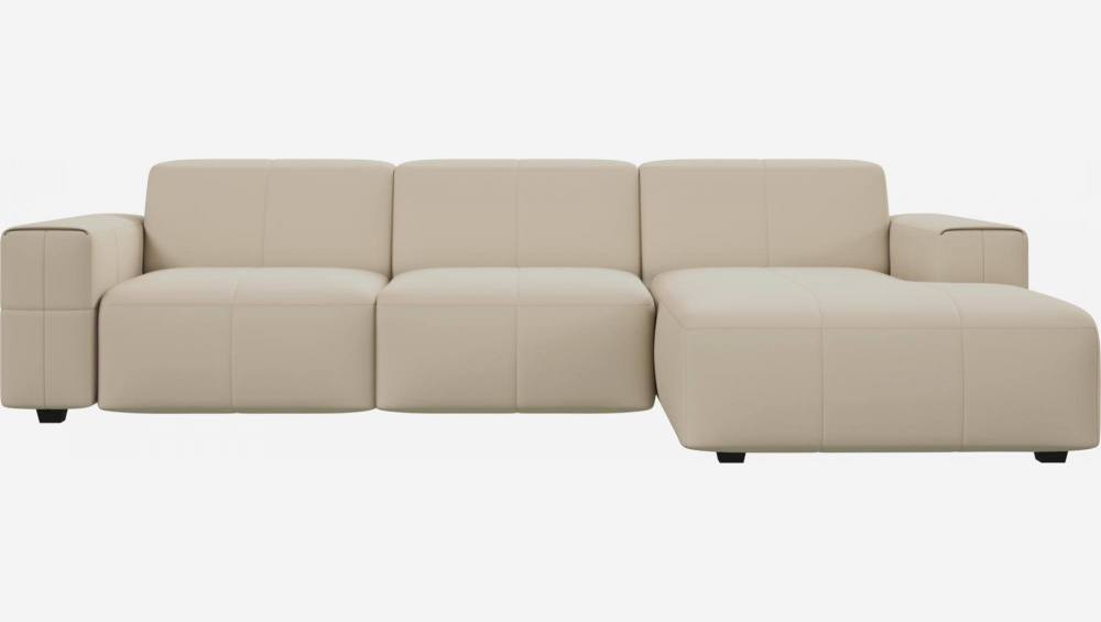 Canapé 3 places avec méridienne droite en cuir Savoy - Blanc albâtre