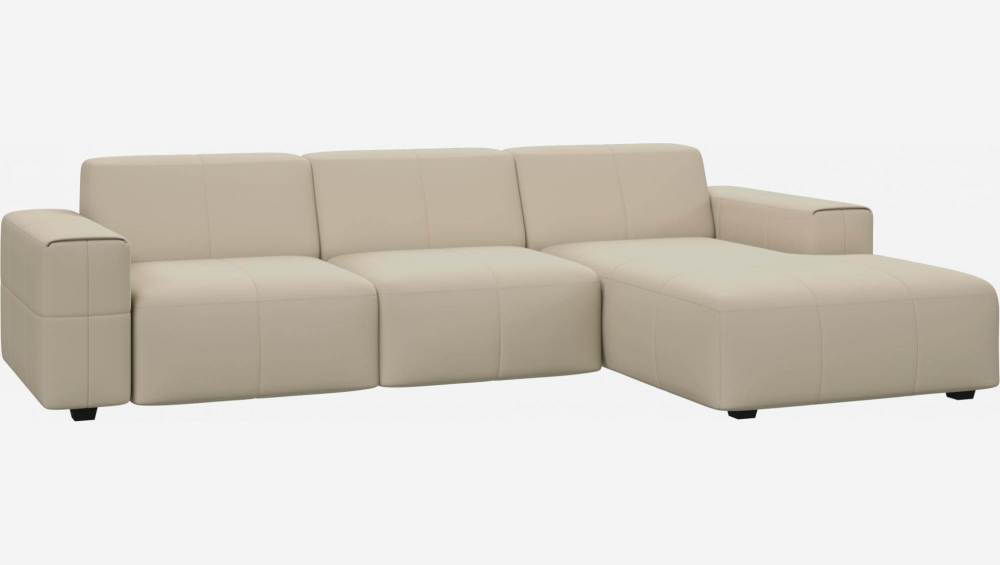 3-Sitzer Sofa mit Chaiselongue rechts aus Savoy-Leder - Alabasterweiß