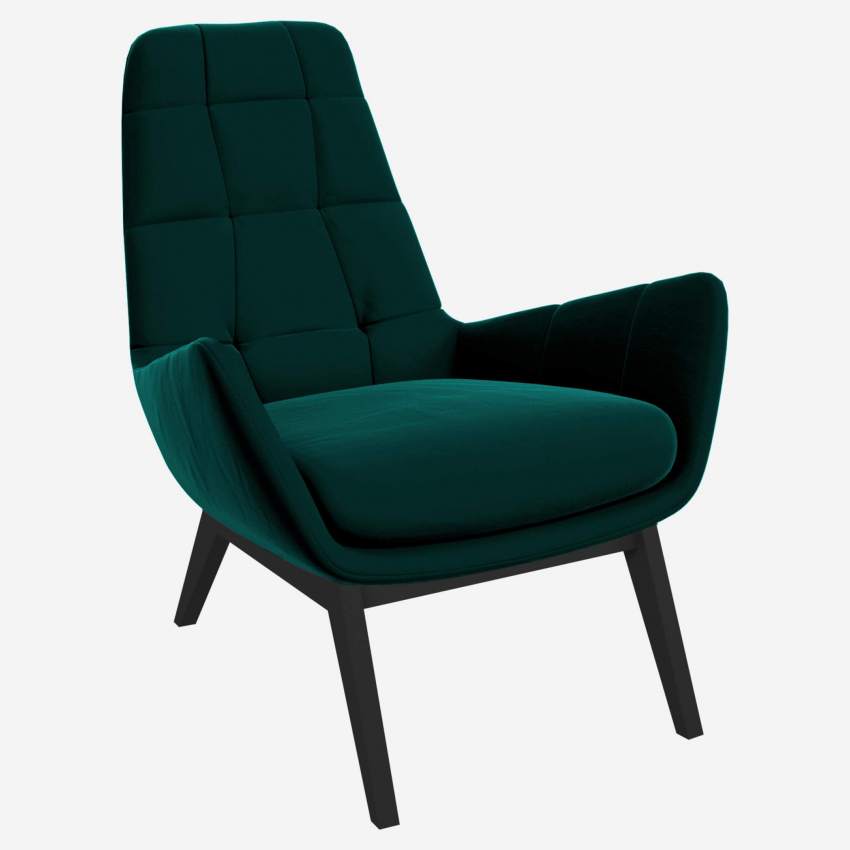 Sessel aus Samt - Smaragdgrün - Schwarze Füße