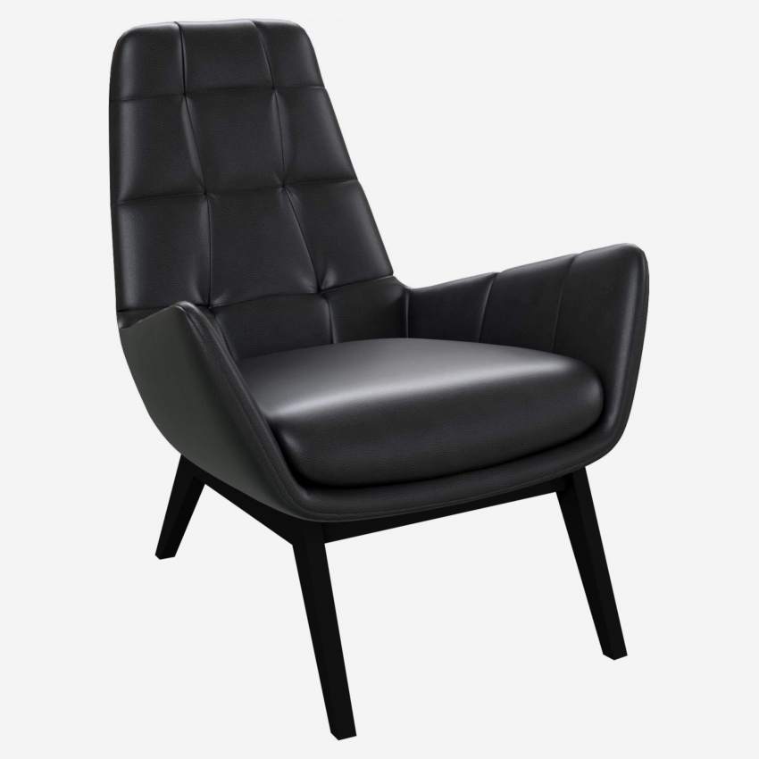 Sessel aus Savoy-Leder - Obsidianschwarz - Obsidianschwarze Füße