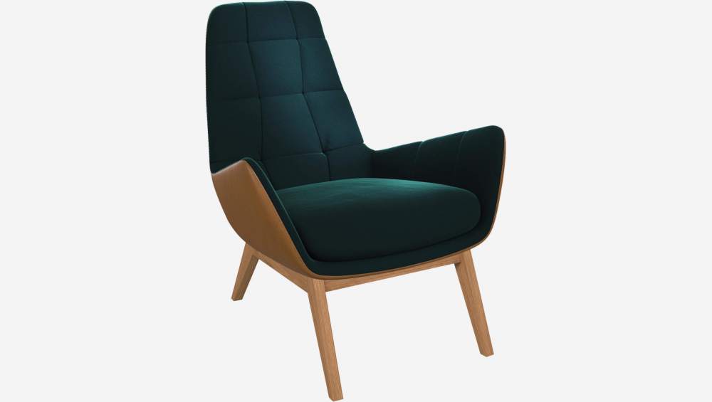 Sessel aus Samt - Smaragdgrün und Vintage-Leder - Eichenfüße